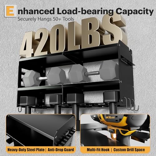 Spampur Power Tool Organizer Wall Mount with Charging Station - color: Black, size: 6 Slots