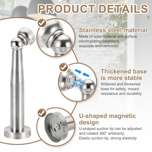 uxcell 6.7" Magnetic Door Stoppers, Wall Floor Mounted Magnetic Door Catch Holder, Stainless Steel Door Stops for Bedroom, Bathroom, Kitchen, Office, Silver - size: 6.7"