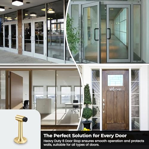 Heavy Duty 6″ Door Stop, Solid Brass Commercial Grade, Floor Mount Stopper (Polished Brass) - color: Polished Brass