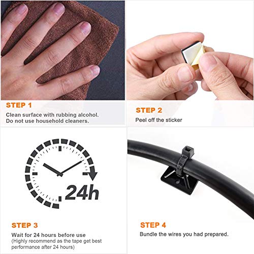 Strong Self Adhesive Wire Clips Cable Zip Tie Mounts 3/4" with 6 Inch Zipties Black UV Protection Outdoor 100 Pcs,Sticky Wire Fasteners Cable Guide Management Mounting Suqare Holder Anchor Base Small - size: 0.75x0.75"