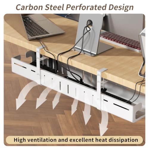 Under Desk Cable Management Tray,Expandable 25.2Inch – 38Inch,White - color: White-1