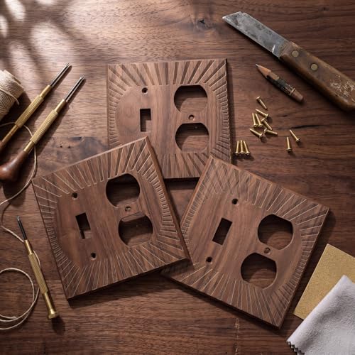 DoubleFill 4 Pcs Walnut Wood Switch Cover,14 * 14.2cm,1 Toggle 1 Duplex - color: 1 Toggle 1 Duplex, size: 14.2 x 14 cm
