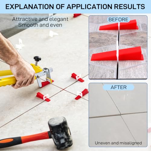 Tile Leveling System with Tile Plier And Rubber Mallet,800 Piece Tile Spacers Clips And 200 Piece Reusable Wedges,Tile Tools Set for Stone Installation(1/8 Inch Tile Spacers)