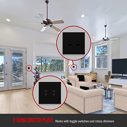 ENERLITES Screwless Double Toggle Light Switch Wall Plate Cover, Black - color: Black, size: Screwless