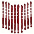 10pc Red Serrated Eccentric Masonry Drill Bit, Serrated Concrete Drill Bit Set for Ceramic Tile Brick Glass Plastic Marble and Wood (3/16” to 1/2”). - color: Red