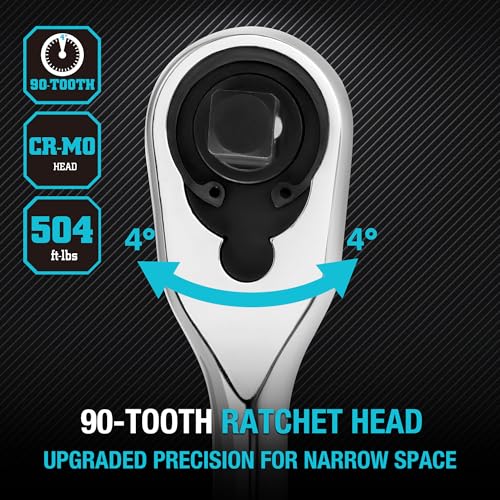 DURATECH Extra Long Handle 1/2-Inch Drive Ratchet, 90-Tooth Ratchet Wrench - size: 1/2" with 15" handle