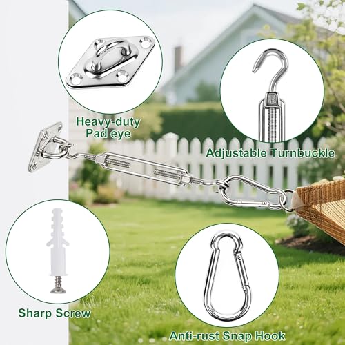 YOFIT 26 Pcs Shade Sail Hardware Kit 4 Inch Stainless Steel Turnbuckles for Sun Shade Sail Outdoor Patio Canopy Installation Accessories for Triangle Rectangle Shade - size: 4 inch 26 pcs
