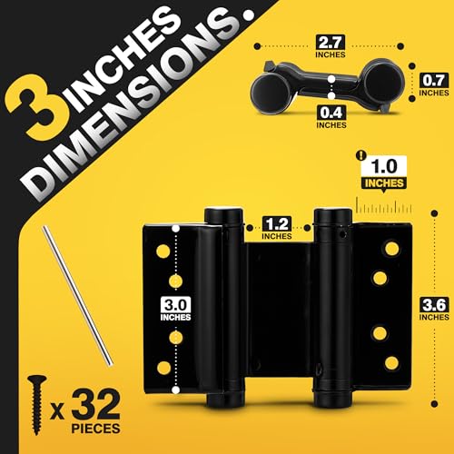 KOLET Double Action Door Hinges, 3 Inches, Matte Black, 4 Pack - color: Matte Black, size: 3 Inch