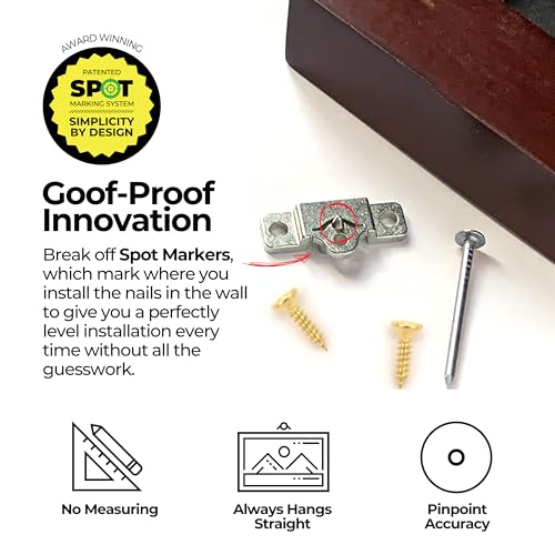 70-Piece Patented Zinc Picture Hanging Kit, Eco Pak, Hangs 8 Wooden Frames Up to 75 lbs, No Measuring Needed, Wall Picture Hangers with Tackle Box, Drywall Anchors, and Hardware - size: 8 Frames Up to 75 lbs