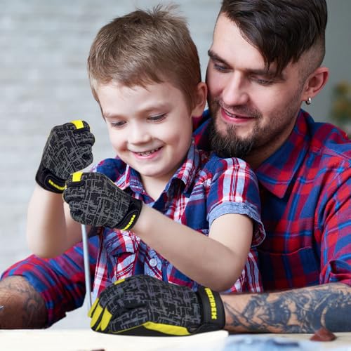 Kids Genuine Leather Work Gloves Age 2-12, Touchscreen, Reflective - color: Black 2 Pairs, size: Small (3-6 Years Old)