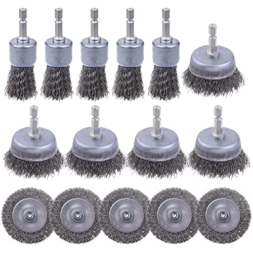 15 Pack Carbon Steel Wire Wheel Brush, Rocaris Cup Brush, Pen Brush Set