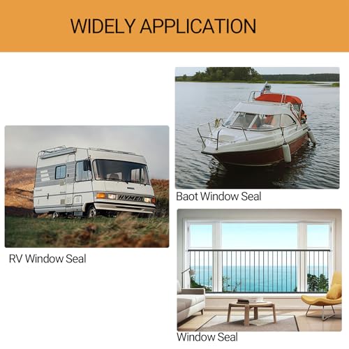 RV Window Seal, W: 1/4" x H: 1/2" Rubber Windshield Gasket, RV Window Weather Stripping for Boat, Vehicle, Home Application and More, 20Feet - color: Black