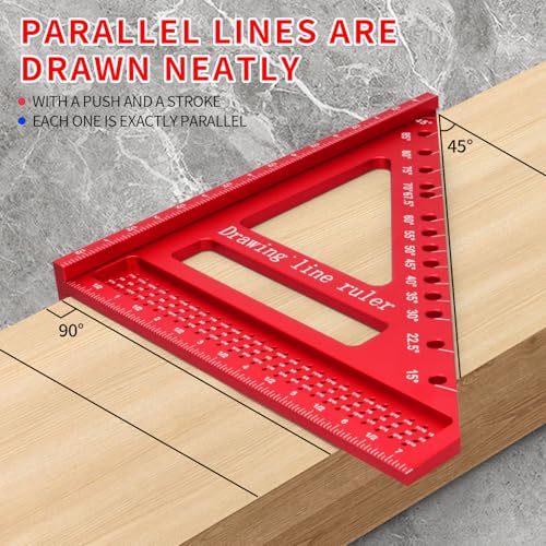 Large Carpenter Square 8.42" x7.67 Precision Woodworking Tools 15-90 Degree Versatile 3D Multi-Angle Square with Angle Pin for Woodworking,Engineering and Construction - color: Red