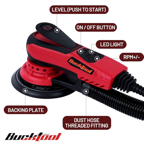 BUCKTOOL 6-Inch Variable Speed Random Orbital Sander, 3A Brushless Motor