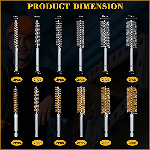 24 Pieces Bore Brush for Drill Wire Bore Brush Set Wire Cleaning Set Stainless Steel Cleaning for Power Drill Impact Driver (Stainless Steel,Brass) - style: Stainless Steel, Brass