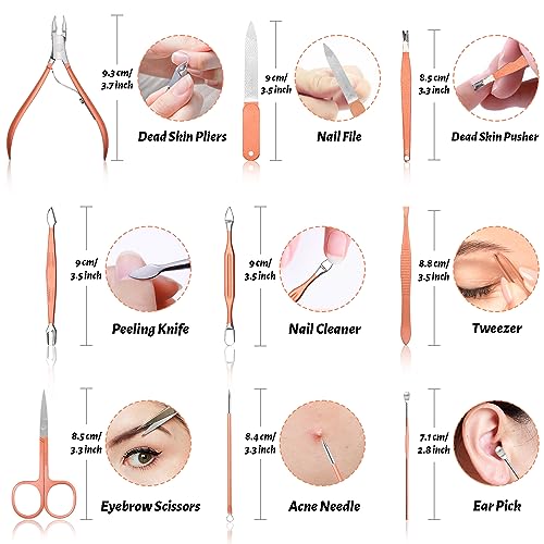 Manicure Set Nail Clipper Set Men Women 12 in 1 Nail Care Kit with Portable Case Travel Manicure Pedicure Tools Grooming Kit Beauty Salon(Rose Gold) - color: rose gold