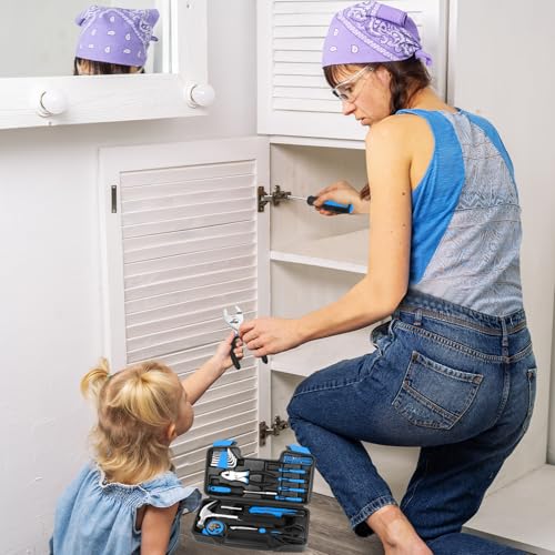 HANGYING 39-Piece Basic Household Tool Set with Toolbox Storage Case, Blue - color: Blue