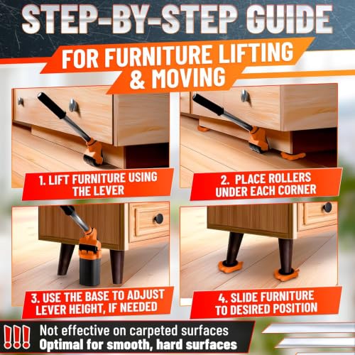 Furniture Lifter Tool with 4 Appliance Rollers 660 Lbs - Furniture Lifters for Heavy Furniture Movers with Wheels Furniture Lift Mover Tool Set - Heavy Furniture Sliders Moving Furniture Gliders - color: Orange