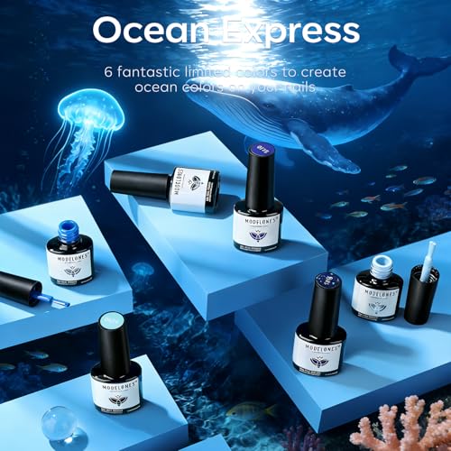 modelones Blue Gel Nail Polish Set 6 Colors Light to Dark Shade Ocean Range - color: A A A1 Blue Shades
