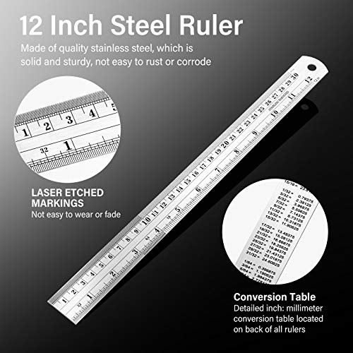 6 Pcs 12 Inch Architectural Engineering Scale Ruler Set Aluminum Triangular Drafting Tool with Metal Standard Ruler and 6 in 1 Tech Tool Pen for Architects, Draftsman and Engineers Drafting Blueprints