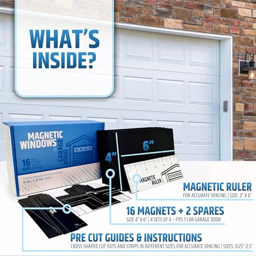 Strong & Glossy Magnetic Garage Door Windows - Fits 1 Car Garage - Looks Like Real Window Panels/Faux Panes - Decorative Hardware Kit - Easy to Align & Will Never Fall (Upgraded Magnets) | 16pcs 4"X6 - style: 16pcs Magnetic Windows