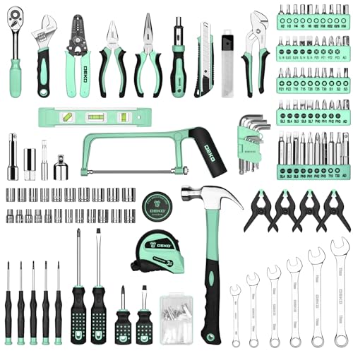 DEKOPRO Tool Set: 228 Piece Home Tool Kit, Household Basic Repair Tool Set Comes with Storage ToolBox, Socket Wrench Set for Car, Hand Tool Box Set for Home - Turquoise - color: Turquoise