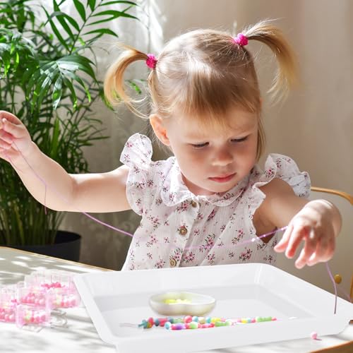 12 Pack Plastic Art Trays,Activity Crafts Tray,Stackable Serving Tray for Kids DIY Projects,Painting,School,Home,Beads(White) - style: 12PCS White