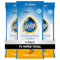 Pledge Multisurface Cleaning Wipes, pH Balanced, Fresh Citrus, 25 Count (Pack of 3, 75 Total Wipes) - size: 25 Count (Pack of 3)
