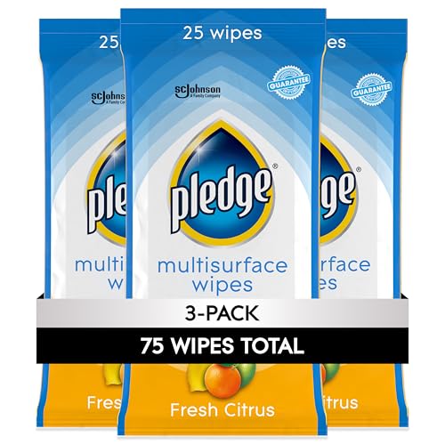 Pledge Multisurface Cleaning Wipes, pH Balanced, Fresh Citrus, 25 Count (Pack of 3, 75 Total Wipes) - size: 25 Count (Pack of 3)