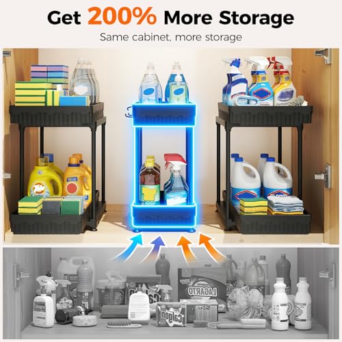 Sevenblue 3-Pack 2-Tier Under Sink Organizers with Sliding Drawers - color: Black 2-Tier Sliding, size: 12.8 Inch