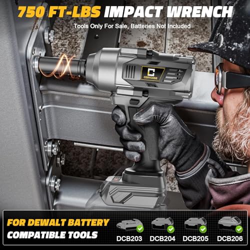 Cordless Impact Wrench 1/2 inch Compatible with Dewalt Battery, 750FT-LBS (1000N.m) Brushless Electric Impact Gun Includes LED Work Light, High Torque Impact Driver, Bare Tool Only - size: 1/2inch, style: Fit for DeWalt(750FT-lbs)