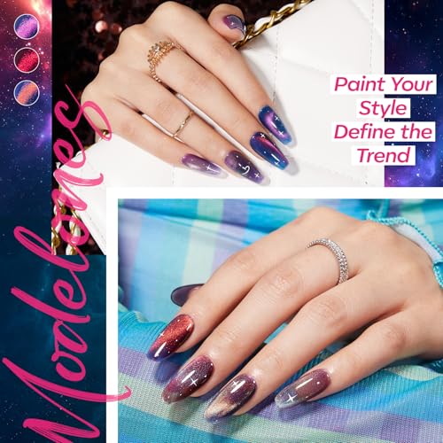 modelones Glitter Cat Eye Gel Nail Polish Set with Magnet Fall Cateye Gel - color: A A A1 Aurora CatEye