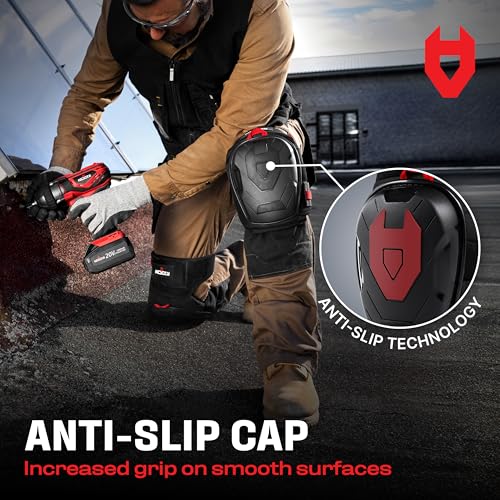 NoCry Professional Gel Knee Pads for Work — Heavy Duty Anti-Slip Cap, Extra Dual-Layer Foam and Cushion, Reinforced Adjustable Non-Slip Straps, Built-in Hangand Pull Loops, Fits Men Women, Black