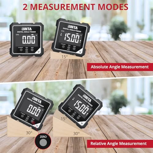 BINTA Digital Angle Finder with Laser, 4-side Magnetic Angle Gauge Black - color: Black and Grey