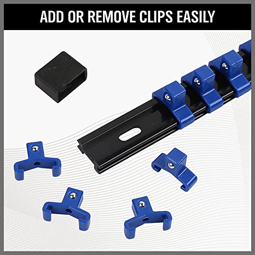 SWANLAKE 9-Piece Premium Socket Holder Organizer Set, 1/4-Inch x 48 Clips, 3/8-Inch x 45 Clips, 1/2-Inch x 36 Clips, Premium Quality Socket Clip Rail Holder - style: 9PCS Blue&Red&Black