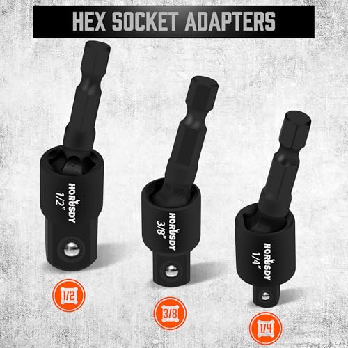 Impact Drill Socket Adapter Set and Universal Joints Socket Set 9-Piece 1/4" 3/8" and 1/2" Driver Socket Adapter, Power Drill - color: 9 Pcs Black Universal Joints
