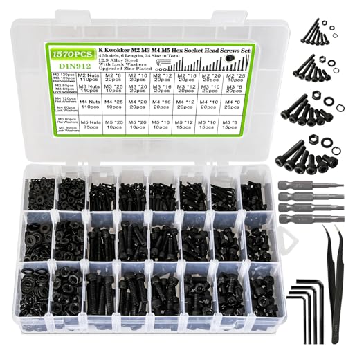 M2 M3 M4 M5 Hex Socket Bolt & Nut Assortment Kit, 1574Pcs - size: H. M2 M3 M4 M5