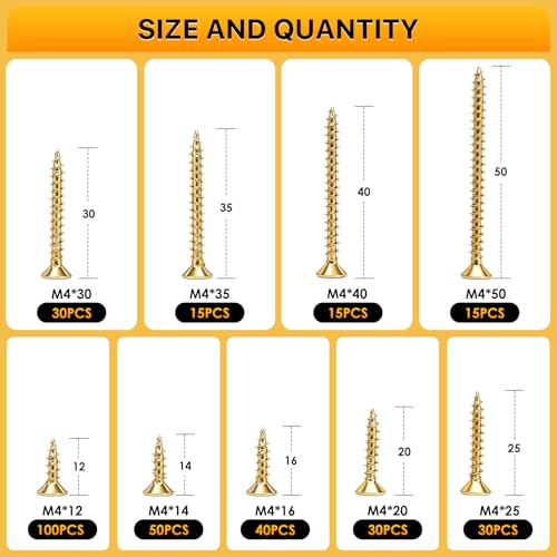 325PCS Wood Screws Assortment Kit, 9 Sizes Phillips Flat Head