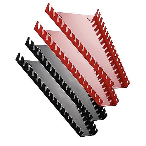 Reniteco Plastic Wrench Organizer, Premium High-density Wrench Holder, Large Wrench Racks for Wall and Tool Box, 64 Slots Fit SAE&Metric Wrench Tray(2Red2Black) - color: Red&black, size: 4PC