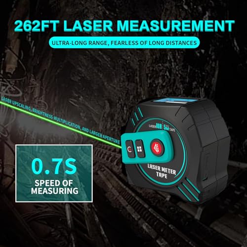 2-in-1 Laser Tape Measure USB-C Recharge 262Ft Laser & 16Ft Tape Green-Beam - color: Green Laser Tape 16ft+262ft