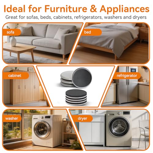 3.5 Inch Furniture Sliders with Lifter Tool, 12 PCS Multi-Surface Movers Kit for Carpet and Hardwood Floors, Heavy Duty Moving Pads, Appliance Slider Floor Protectors for Sofa Bed Table Cabinet
