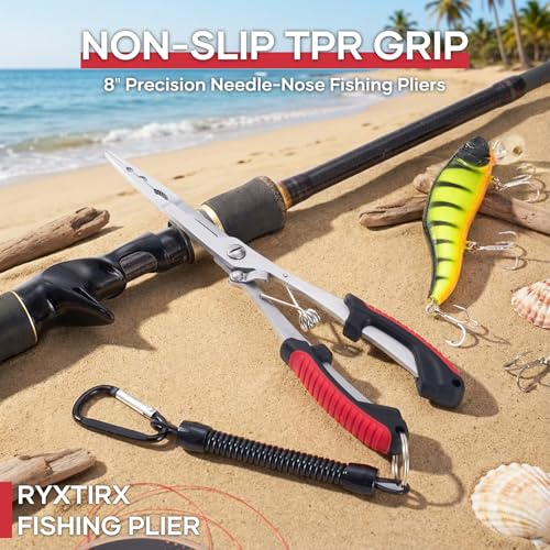 Fishing Pliers - Stainless Steel Needle Nose | Hook Remover & Line Cutter, Non-Slip Handle, For Freshwater & Saltwater