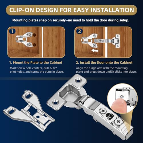 20 Pack Soft Close Cabinet Door Hinges for 3/4" Overlay Cupboard, 105 Degree Opening Angel, Stainless Concealed Kitchen Cabinet Hinges with Mounting Screws and Manual - size: 3/4 inch Overlay