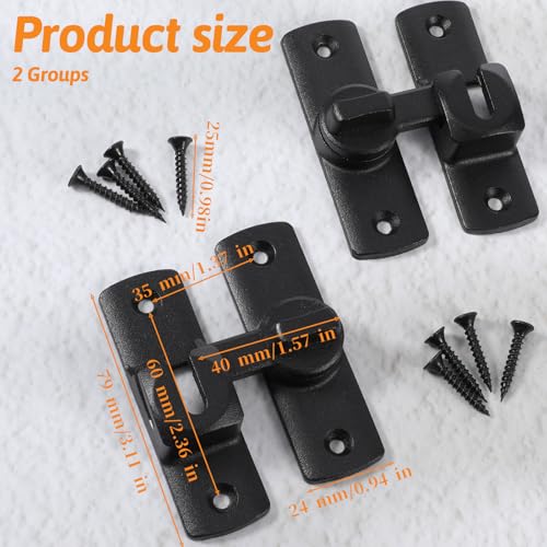 2 Pcs 90/180 Degree barn Door Lock, 90/180 Degree Flip Doors Latch Heavy Duty Rust-Proof Safety Sliding Door Lock with Mount Screws for Barn, Garden, Bathroom, Cabinet, Window, Sliding Door(Black)