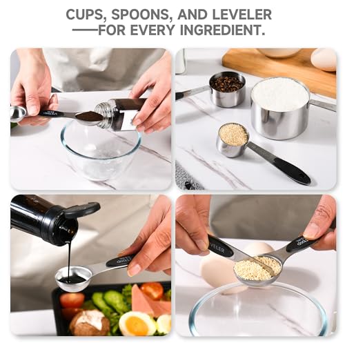 Magnetic Measuring Cups and Spoons Set, Stainless Steel, 14 Pcs