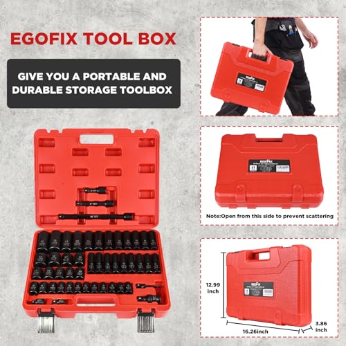 1/2" Drive Impact Socket Set 49 Piece, Standard and Deep Metric Socket (9-25mm, 27, 30, 32mm), Includes Extension Bars, Universal Joint and Adapter, 6 Point Design,Cr-V steel - color: 1/2-49pcs