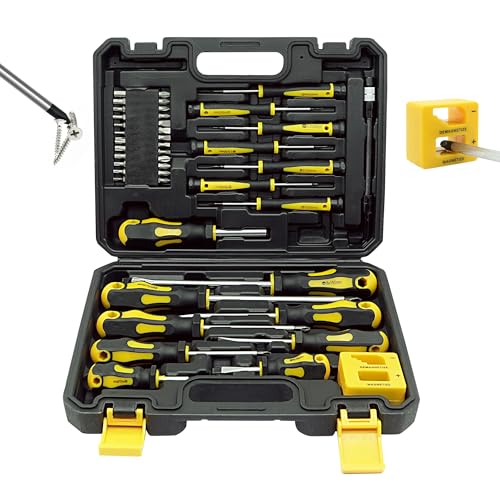 GMTOOLS 43pcs Magnetic Screwdriver Set, Including Slotted, Phillips, Hexagonal, Pozidriv, Magnetizer, Demagnetizer, Replaceable Screwdriver Bits and Sturdy Tool Case for DIY and Repair Work - style: 43pcs Magnetic Screwdriver Set