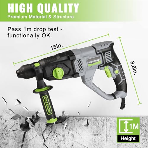 WORKPRO 1-1/4 Inch SDS-Plus Rotary Hammer Drill, 7.5AMP, Lightweight Corded Version for Concrete Demolition Chipping Rotomartillo, 5 SDS-Plus Bits - style: 7.5AMP