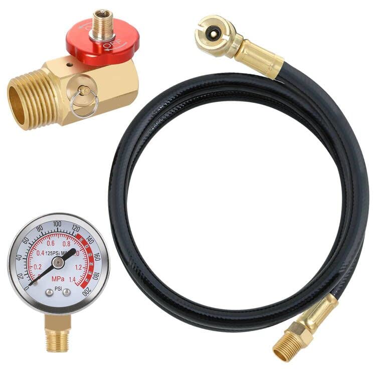 Hromee Air Tank Repair Kit w/Safety Valve, Pressure Gauge and 4 Feet Air Tank Hose Assembly kit for Portable Carry Tank - size: Air Tank Repair Kit