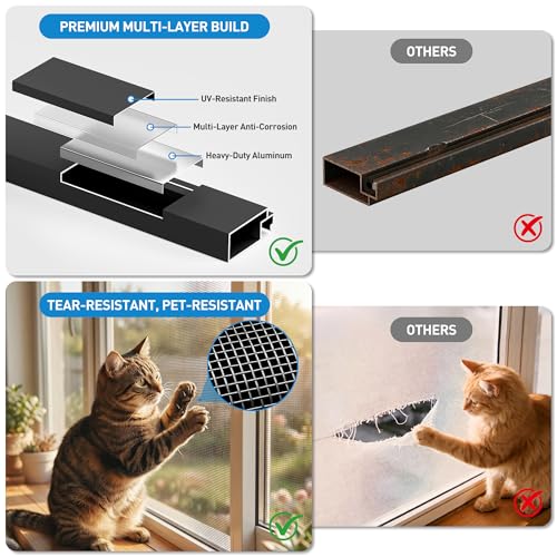 2 Pack Black Window Screen Frame Kit with Aluminum Frames Up to 46" X 46" - color: Black, size: 46 in X 46 in (2 Pack)